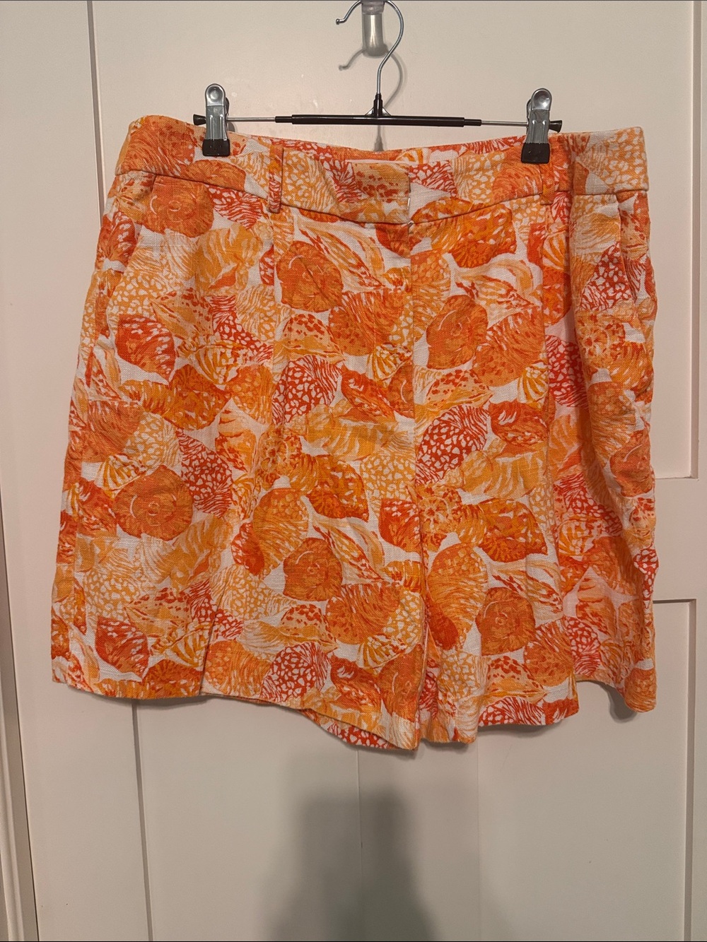 LOFT Orange Linen Blend Peyton Seashell Floral-Print Coastal Grandma Shorts